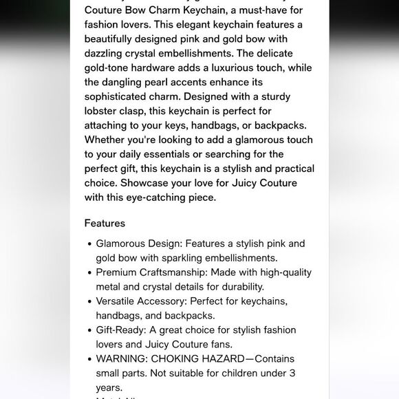 Juicy Couture Bow Bag Charm/Keychain - Picture 8 of 9